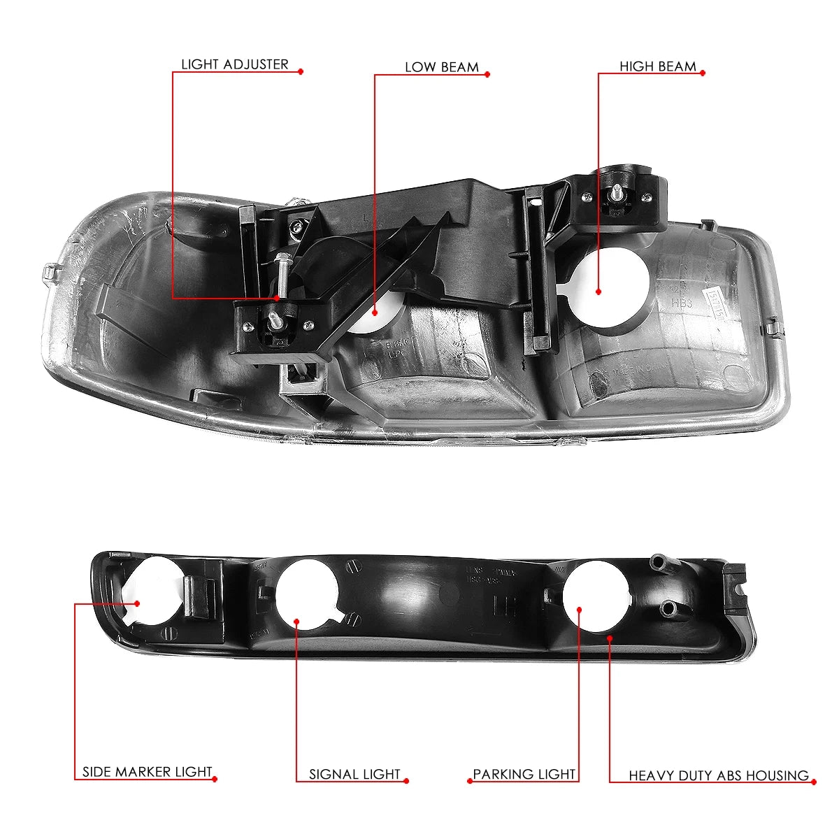 Black Housing Headlight and Amber Corner Bumper Lamps F7923