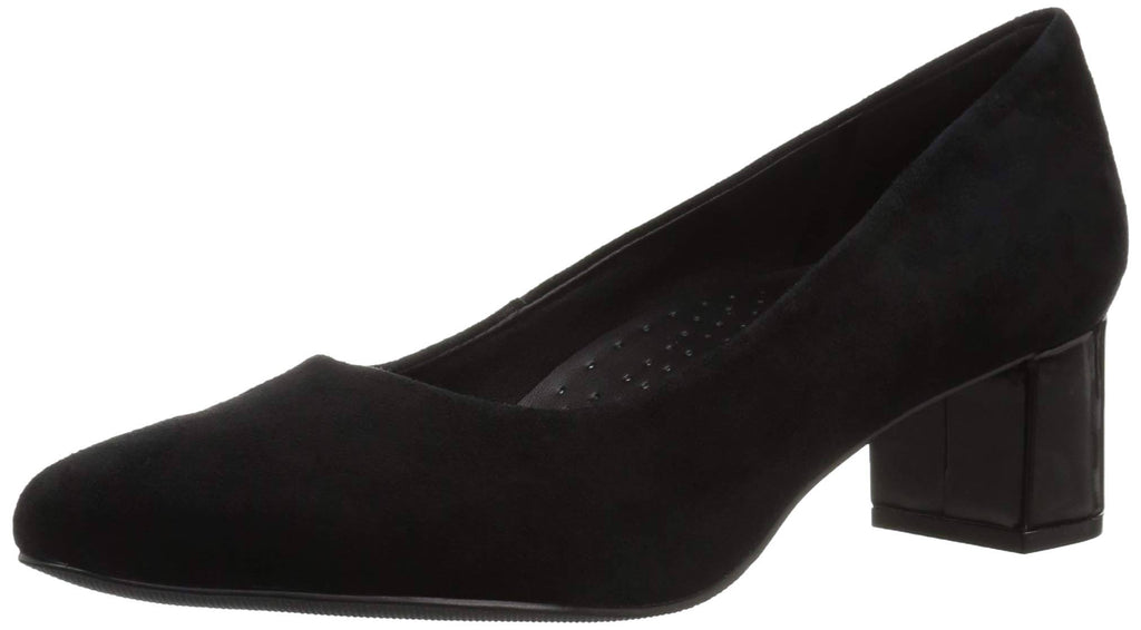 Black Suede Low-Heel Pumps, Size 10 Wide T916
