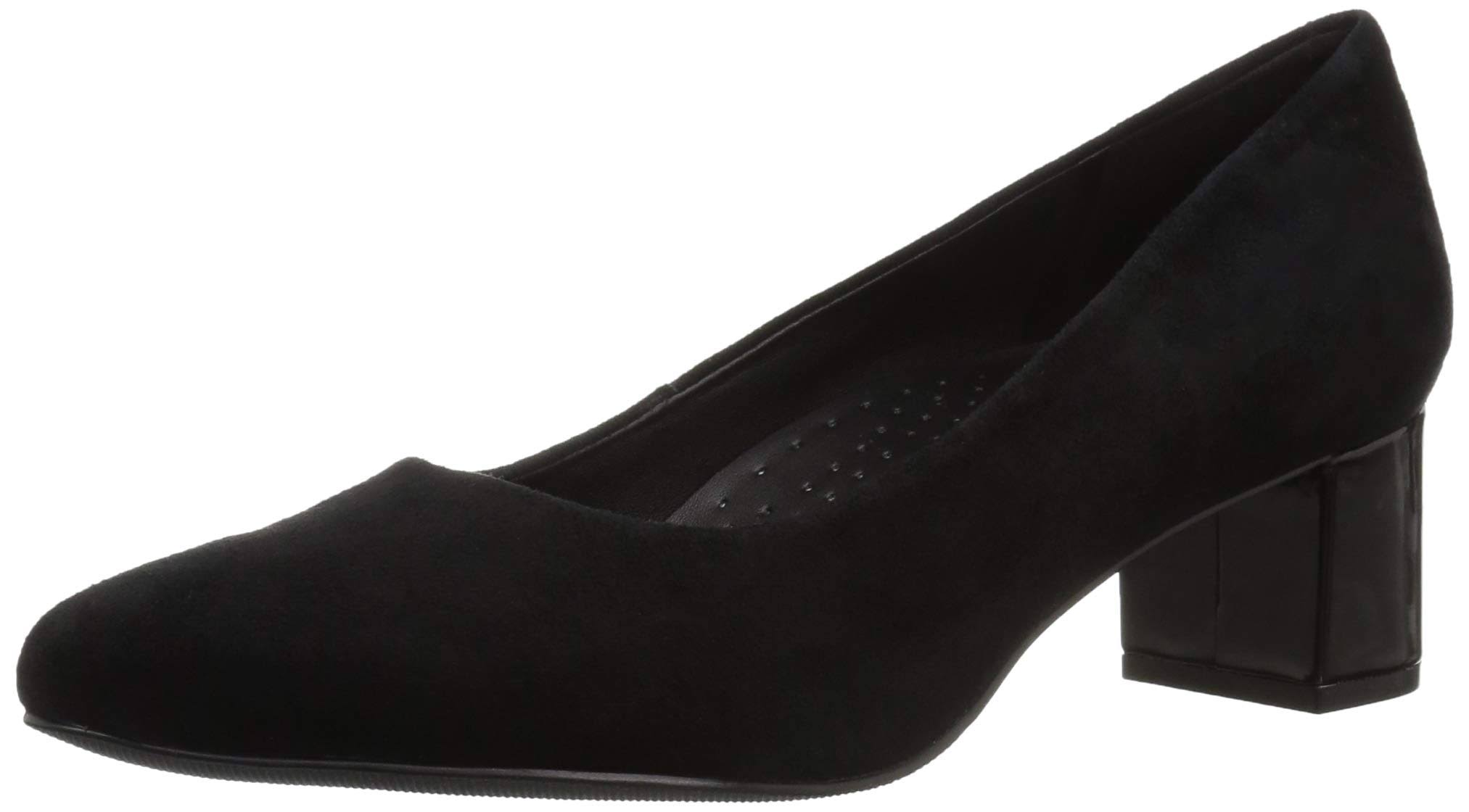 Black Suede Low-Heel Pumps, Size 10 Wide T916