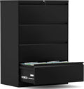 Steel Lateral Filing Storage Cabinet with 4 Drawer, Lock, Black A4139