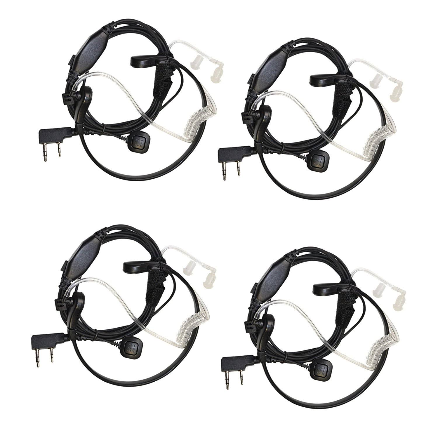 4 Pack Acoustic Tube Earpiece PTT Throat Mic Headset S8767