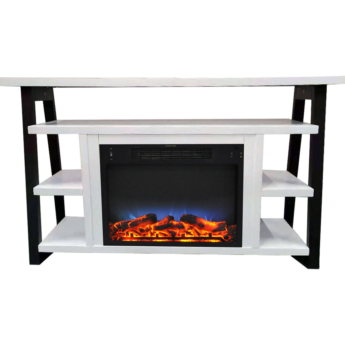 White Electric Fireplace Mantel with LED Flame H7461