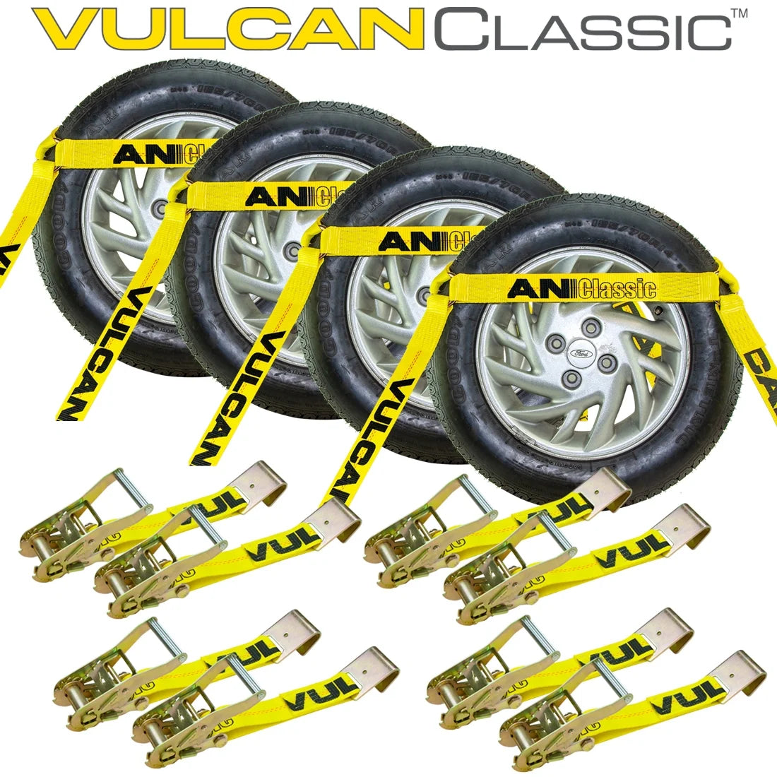 Car Tie Down 4 Pack Flat Hooks Classic Yellow 3300 Lbs SWL J14450