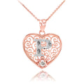 Rose Gold Filigree Heart Initial CZ Pendant Necklace N163