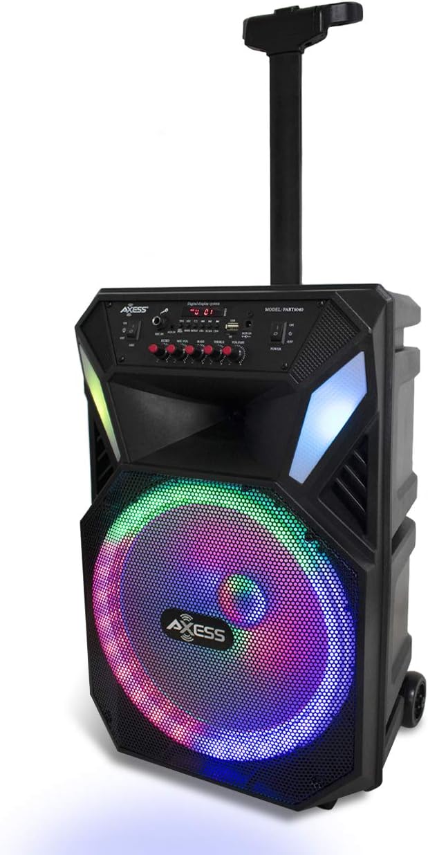 Bluetooth Speaker with 12” Woofer & 1.5 Tweeter, Portable PA Speaker with LED Lights, Wireless Mic, USB AUX TF Card FM & MIC R6227