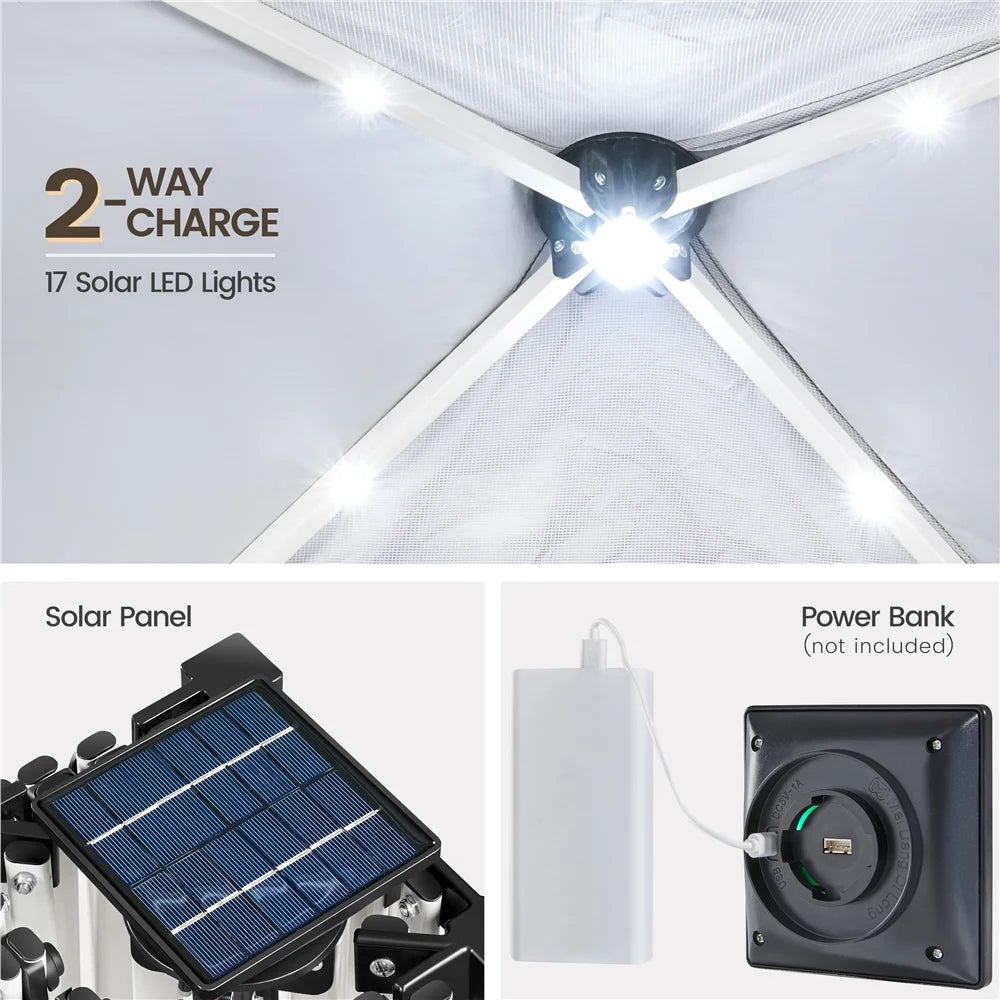 Black 10×10ft Canopy Tent with 17 Solar LED Lights H654467