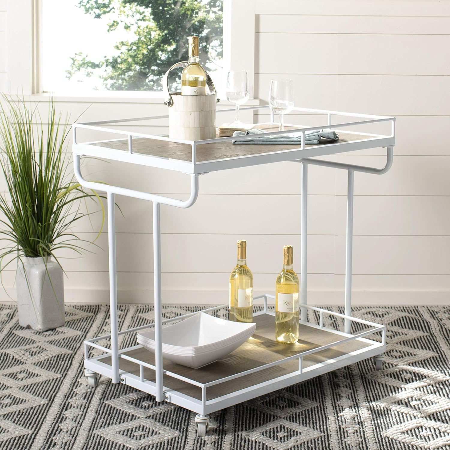Rustic Oak/White Bar Cart R704086