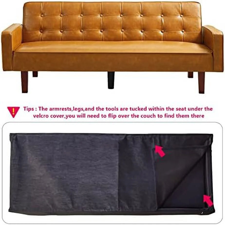 Tufted Linen Futon Sofa Couch Bed Twin Size with Solid Wood Legs J317
