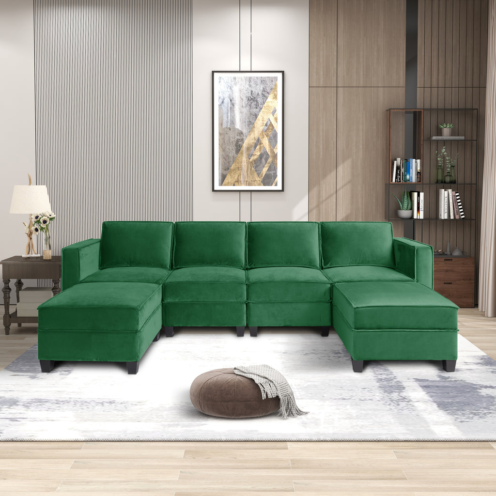 Modern Large Velvet U-Shaped Convertible Sectional Sofa Bed with Removable Storage Ottomans X5589