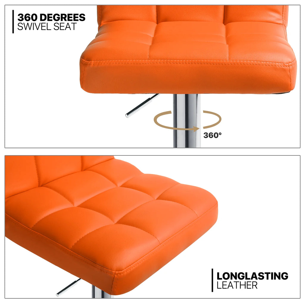 Set of 4 Adjustable Swivel Bar Stools Faux Leather, Orange S67887