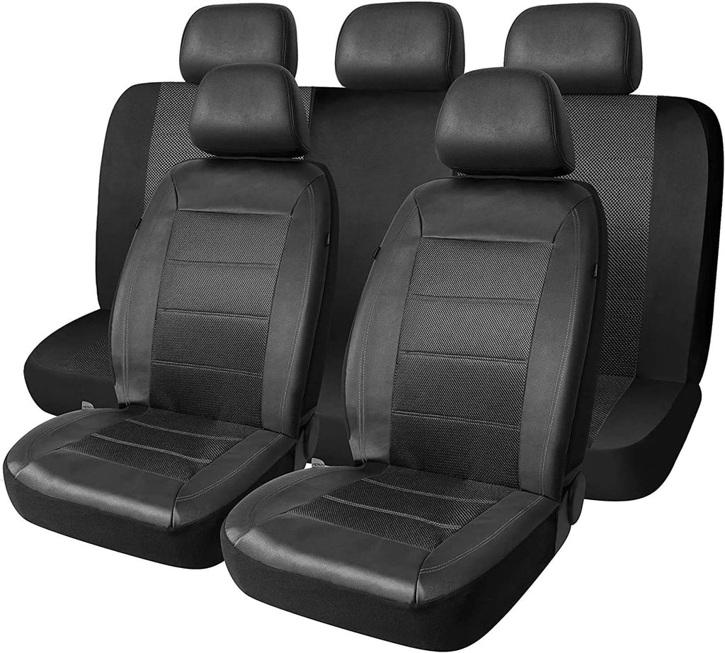 Beige Mesh and Leather Car Seat Cover Pack of 2 F90106