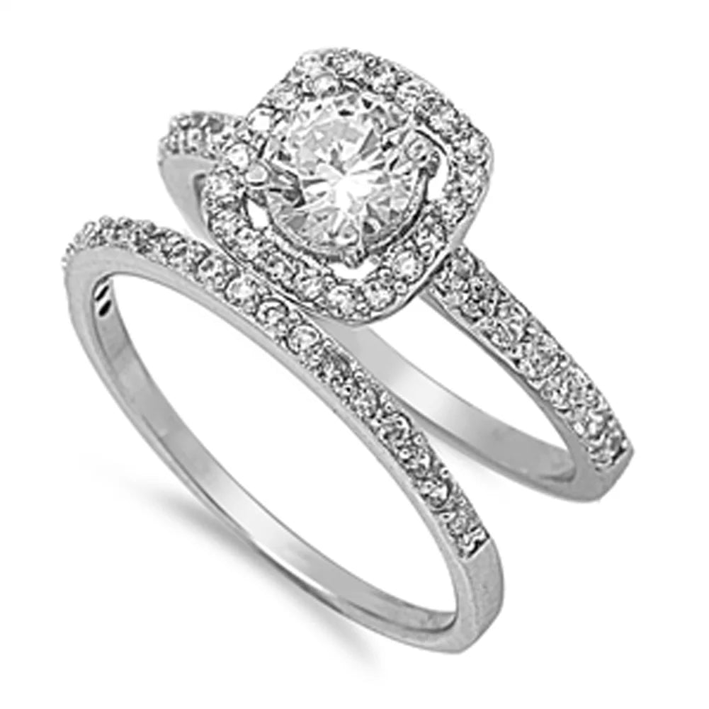 White CZ Wedding Ring Set .925 Sterling Silver Band Rings O22164