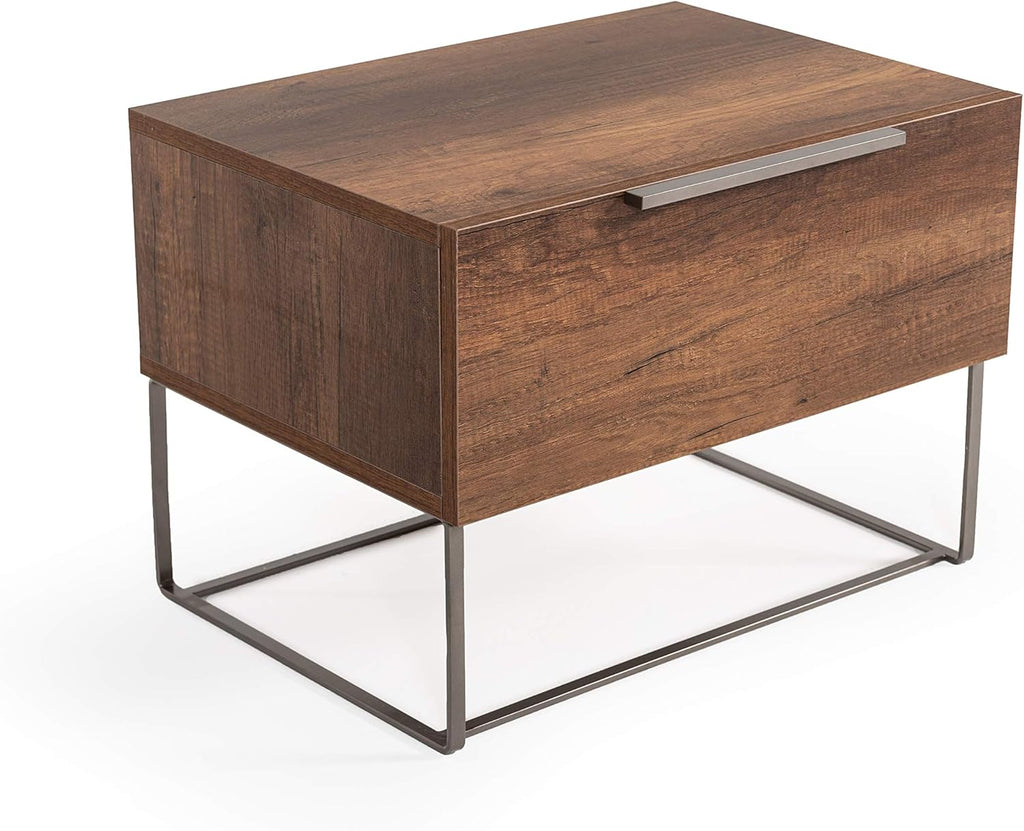 Light Oak Nightstand with 1 Drawer and Stainless Steel Legs A34144