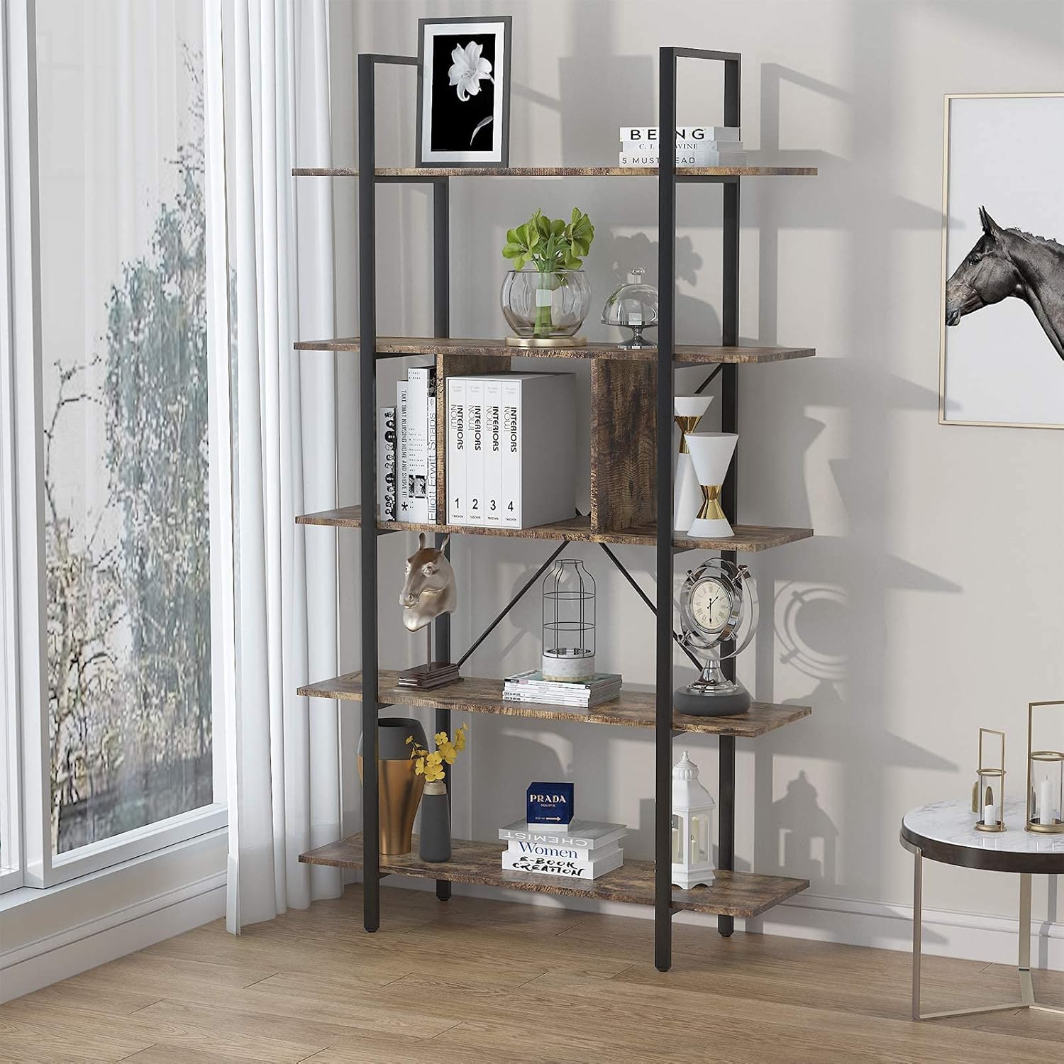 Gold Industrial 5 Shelf Bookcase with Metal Frame K9812