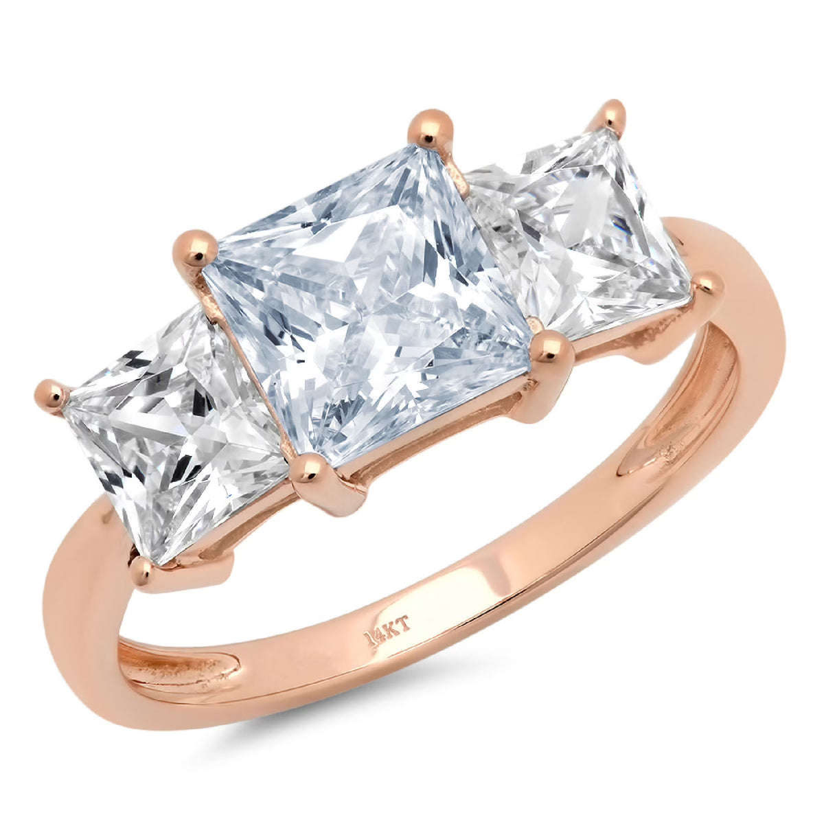 Princess Cut Blue Natural Aquamarine 18k Rose Gold 3 Stone Ring J11398