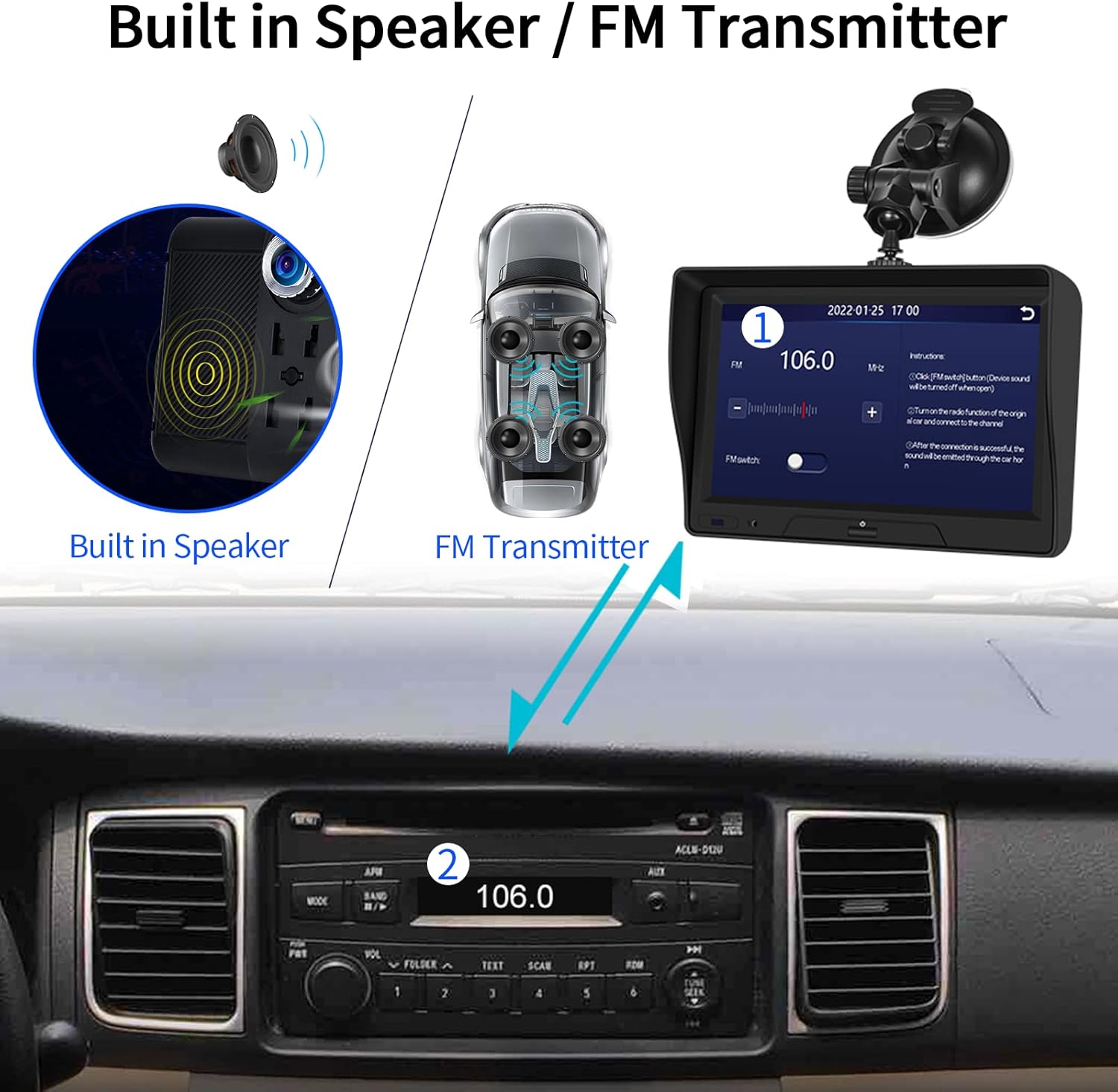 7'' Touchscreen Car Player with Dual Dash Cam, Bluetooth, FM Transmitter U640