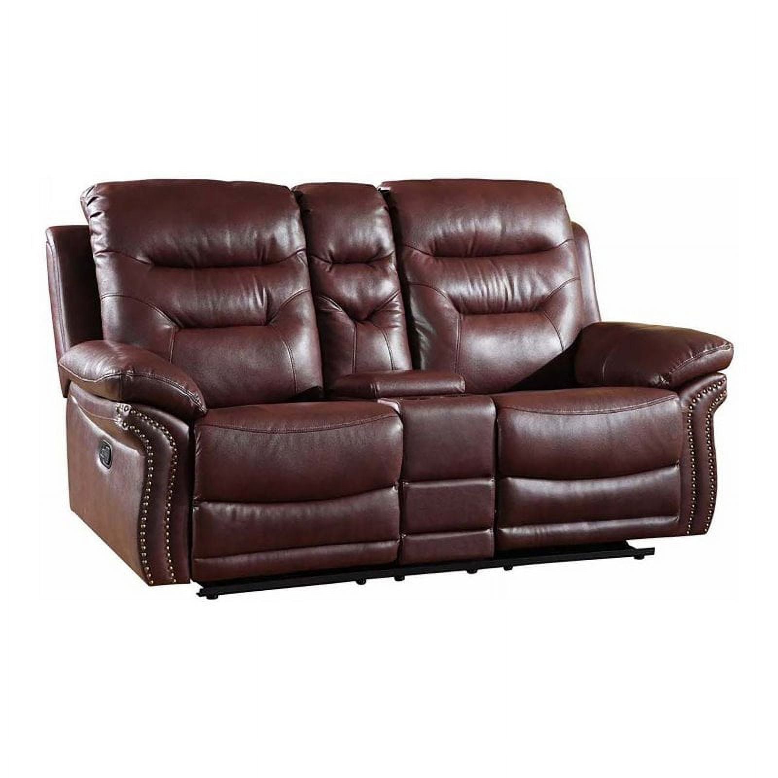 Leather Console Loveseat in Burgundy Red C285902