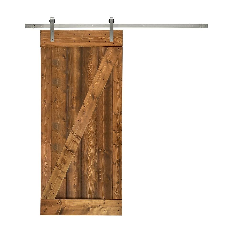 Sage Green Stained Wood Interior Sliding Barn Door with Hardware Kit J92566