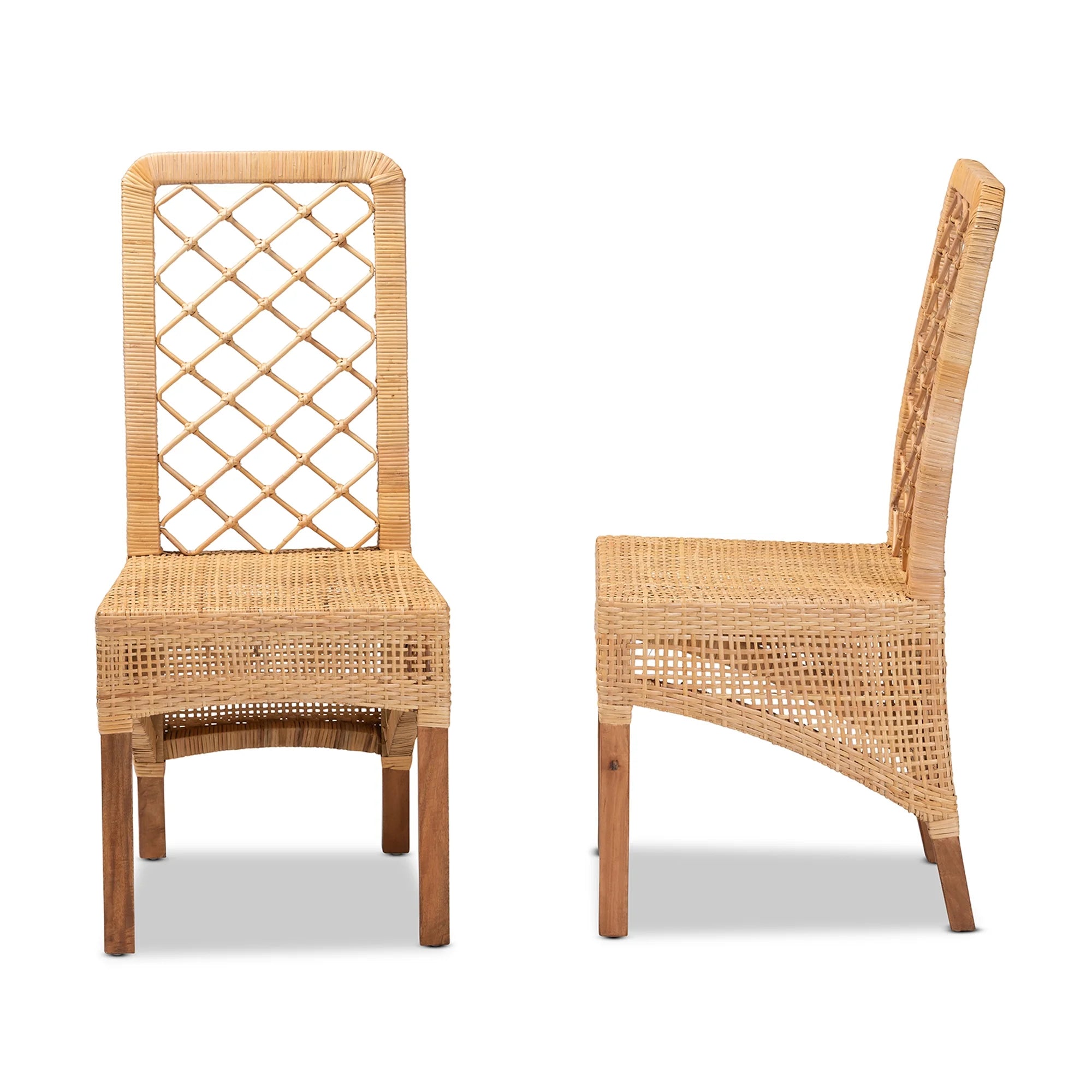 Natural Rattan and Walnut Brown 2-Piece Dining Chair Set I98569