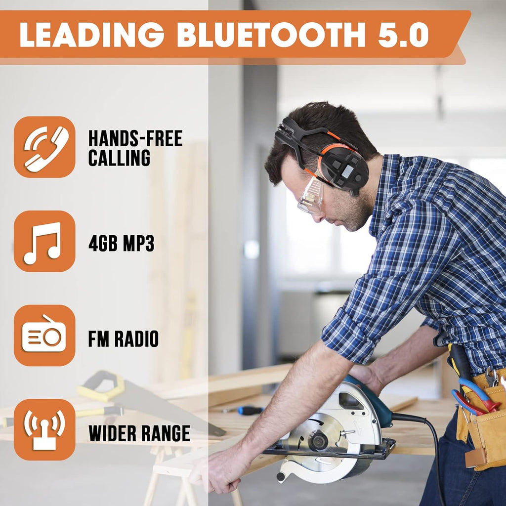 Orange Bluetooth Wireless Noise Cancelling Safety Ear Muffs Headphones I68045
