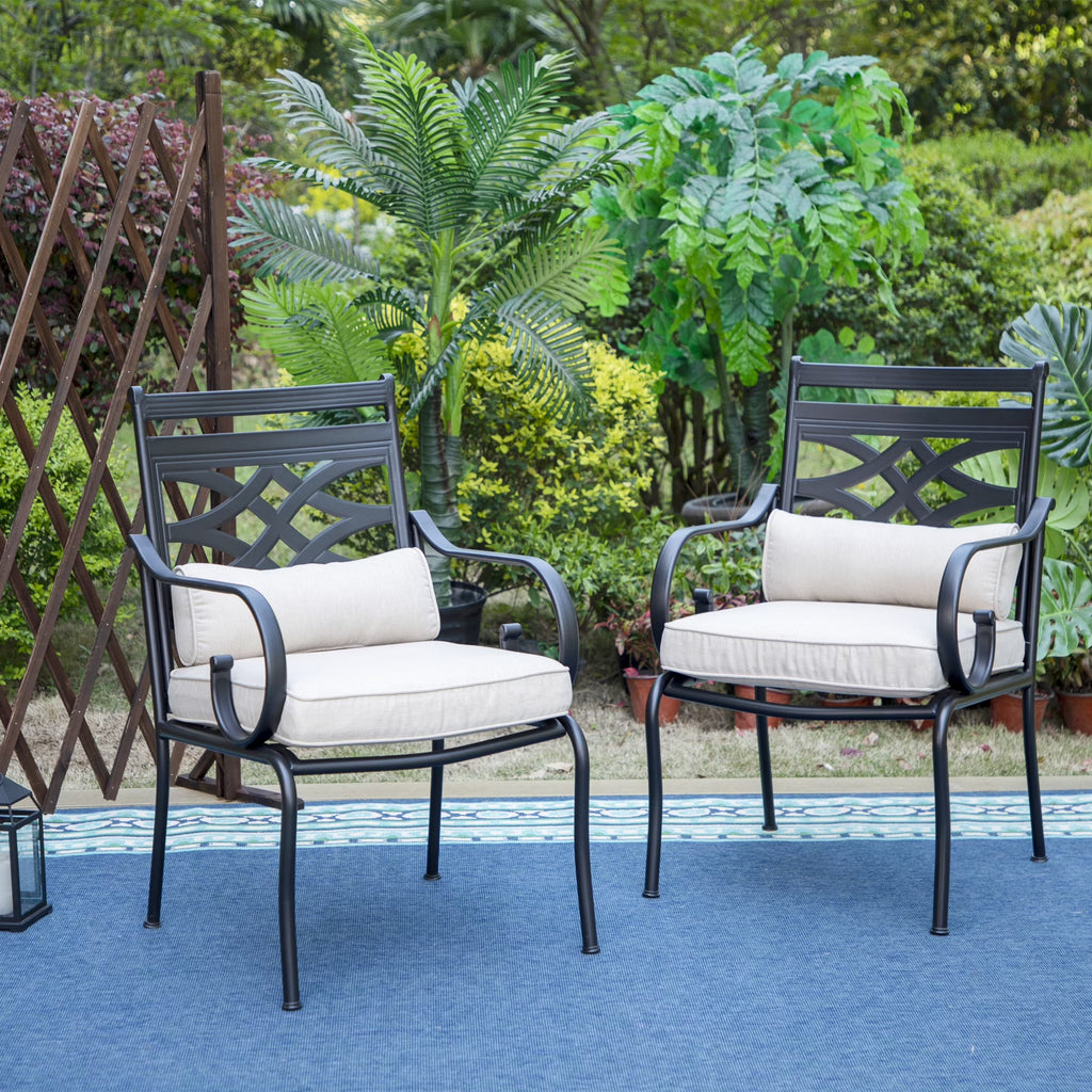 Beige Set of 2 Outdoor Patio Dining Armchairs with Cushioned Seat Q84747