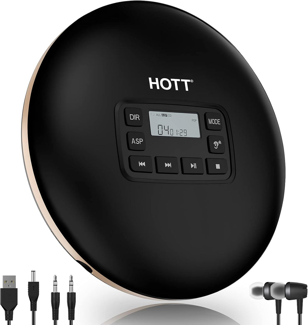 Black Portable CD Player with Headphones USB AUX Output C4363