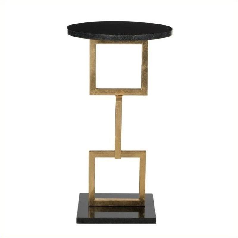 Gold and Black Iron and Marble Accent Table E432