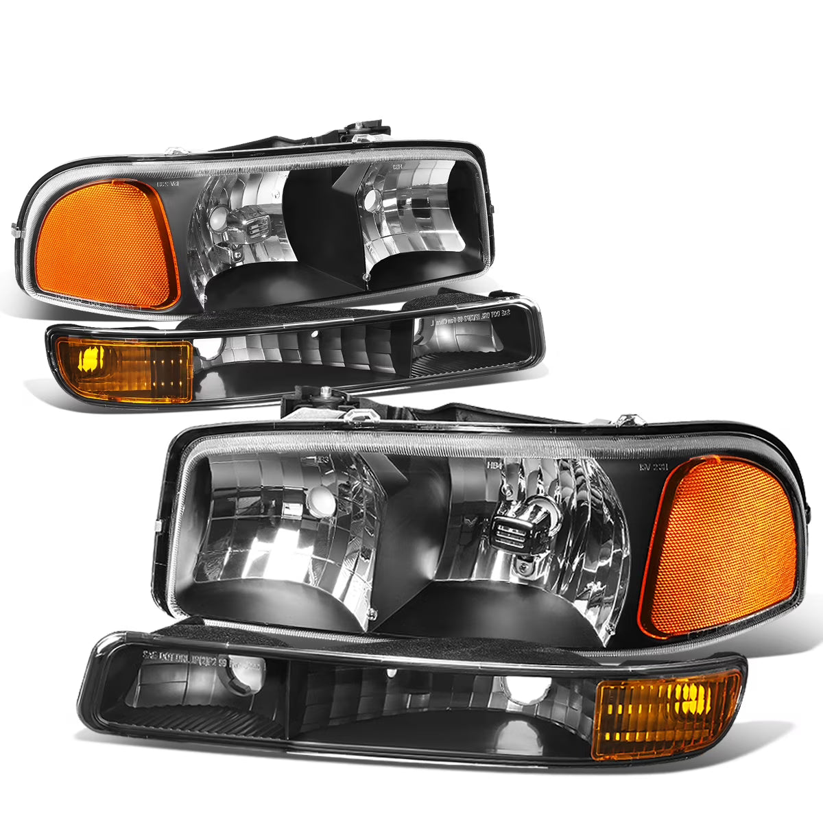Black Housing Headlight and Amber Corner Bumper Lamps F7923