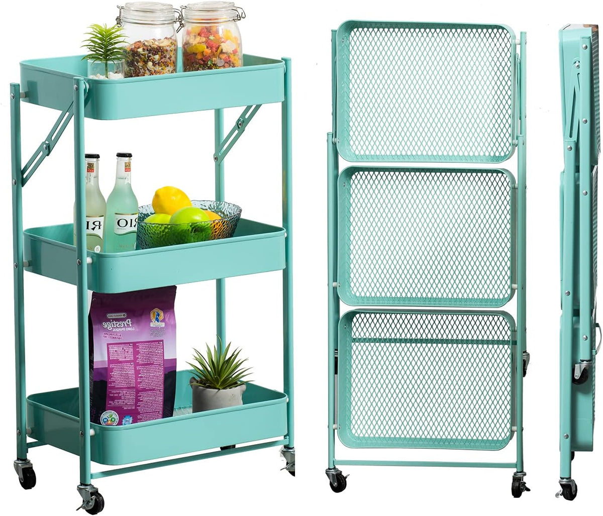 Blue 3 Tier Metal Rolling Cart R29009