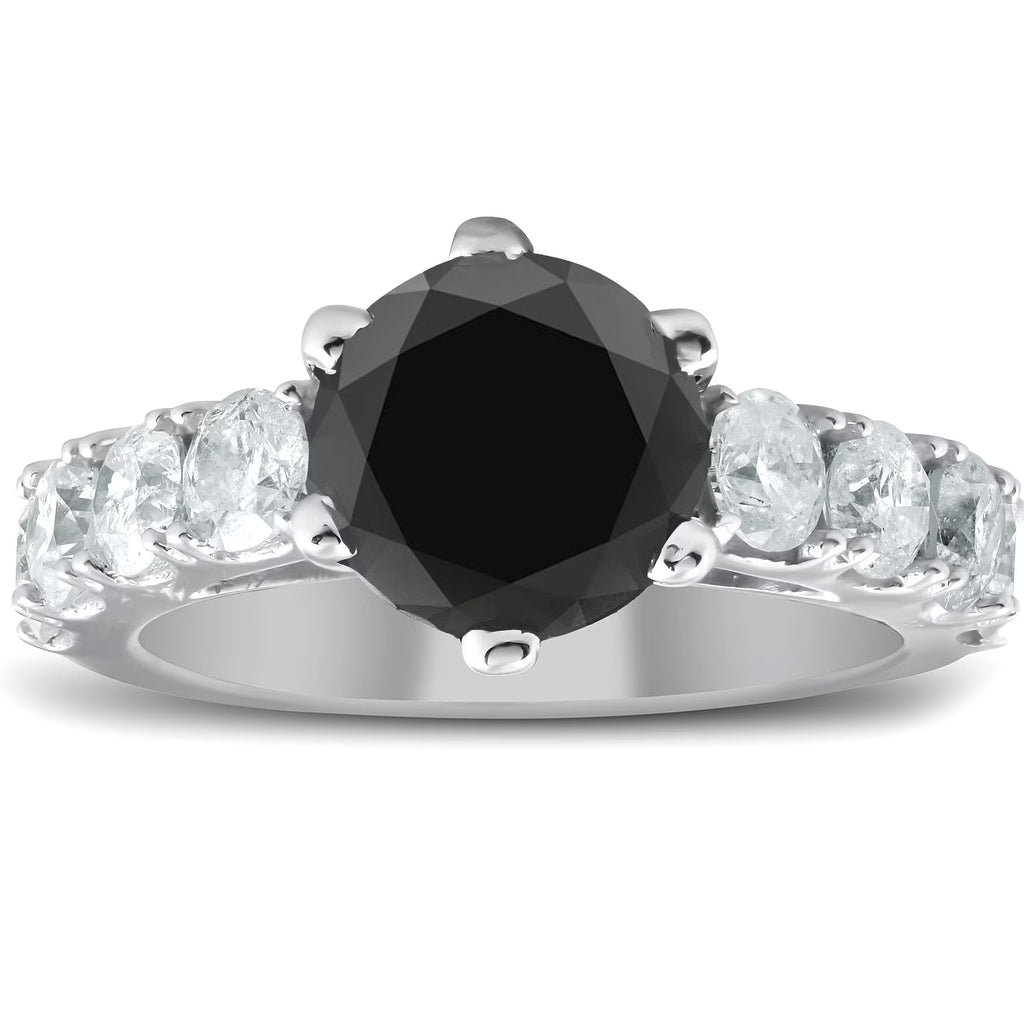 4 1/2 Carat Black & White Diamond Engagement Ring 14K White Gold O82675