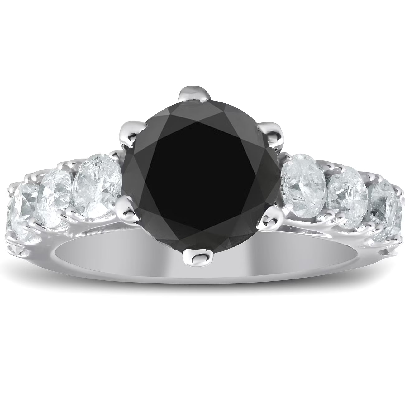 4 1/2 Carat Black & White Diamond Engagement Ring 14K White Gold O82675