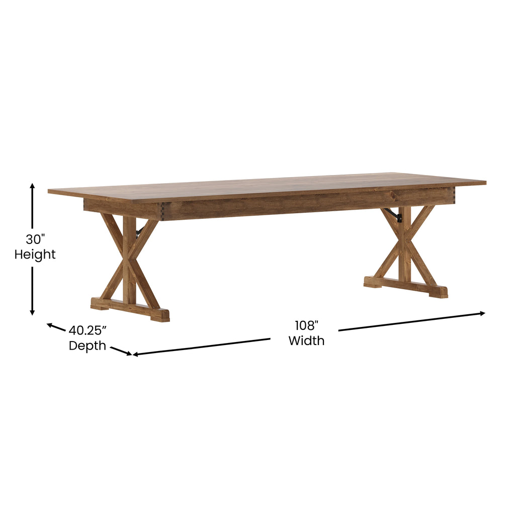 Rectangular Solid Pine Folding Farm Table with Crisscross Legs D551