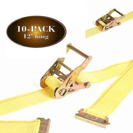 2 x 12 Heavy Duty Yellow Polyester Ratcheting Straps Y91959
