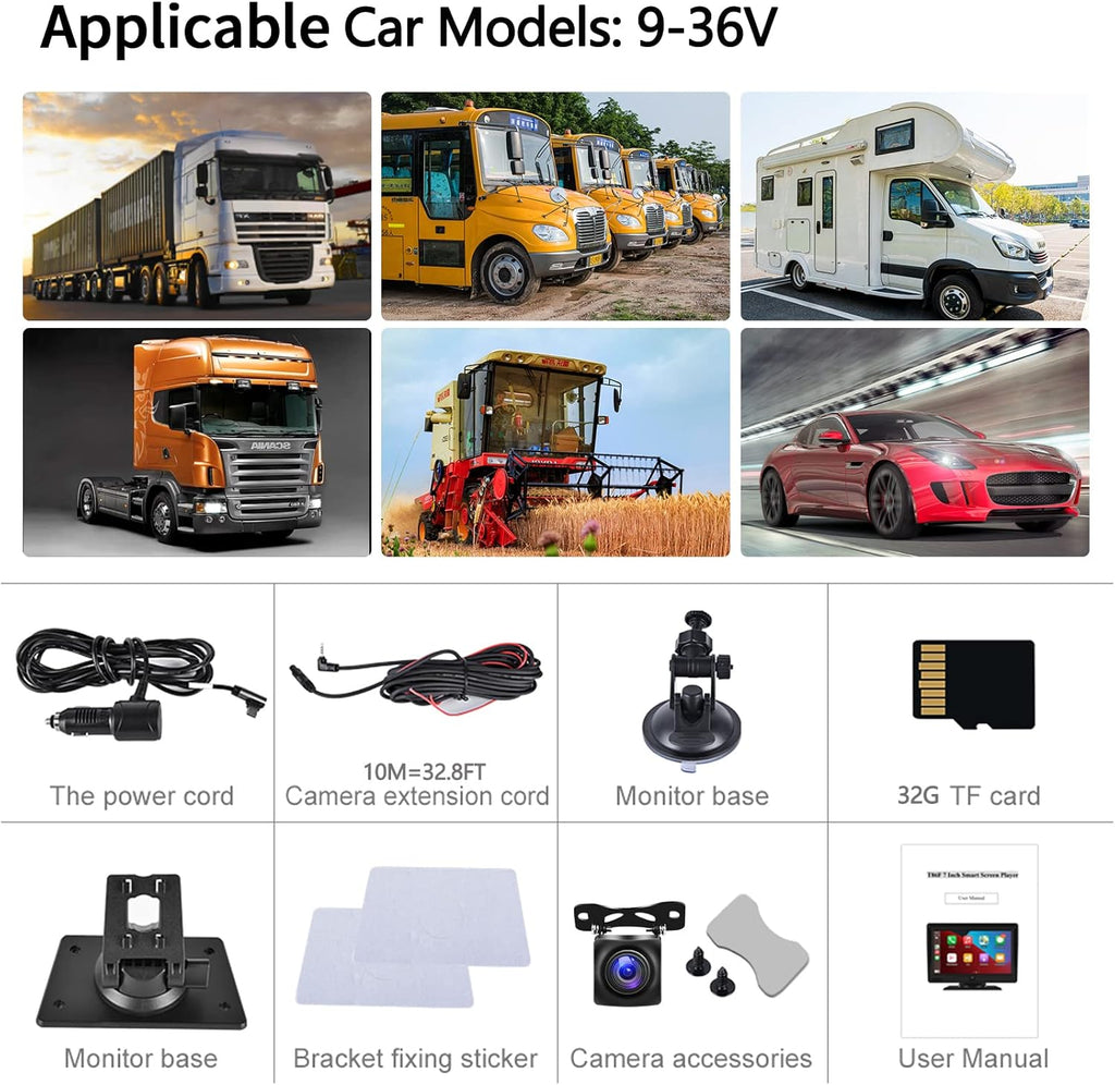 7'' Touchscreen Car Player with Dual Dash Cam, Bluetooth, FM Transmitter U640