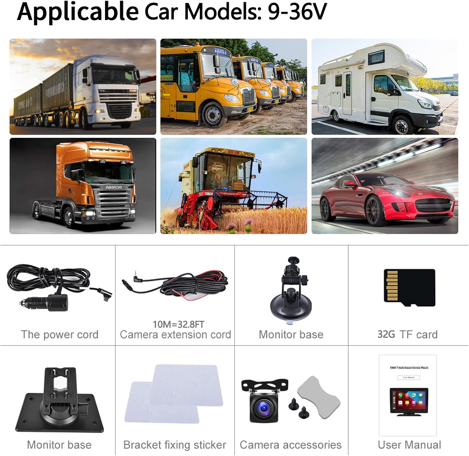 7'' Touchscreen Car Player with Dual Dash Cam, Bluetooth, FM Transmitter U640