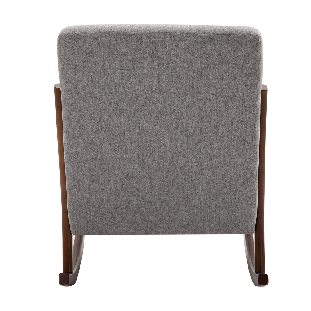 Grey Upholstered Rocking Armchair with Wood Base and Linen Fabric G7659