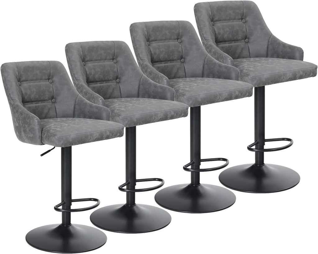 Grey PU Leather Adjustable Bar Stool Set Of 4 P310