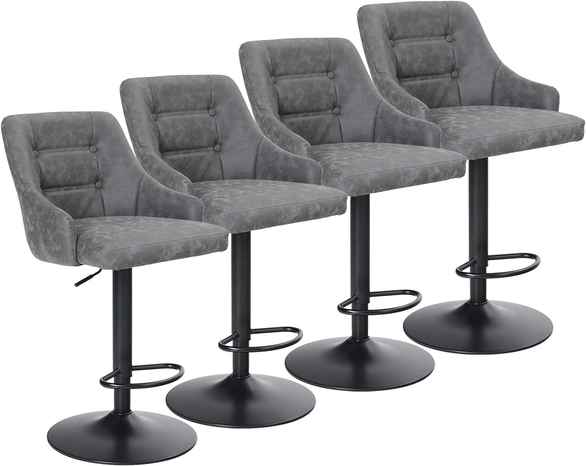 Grey PU Leather Adjustable Bar Stool Set Of 4 P310