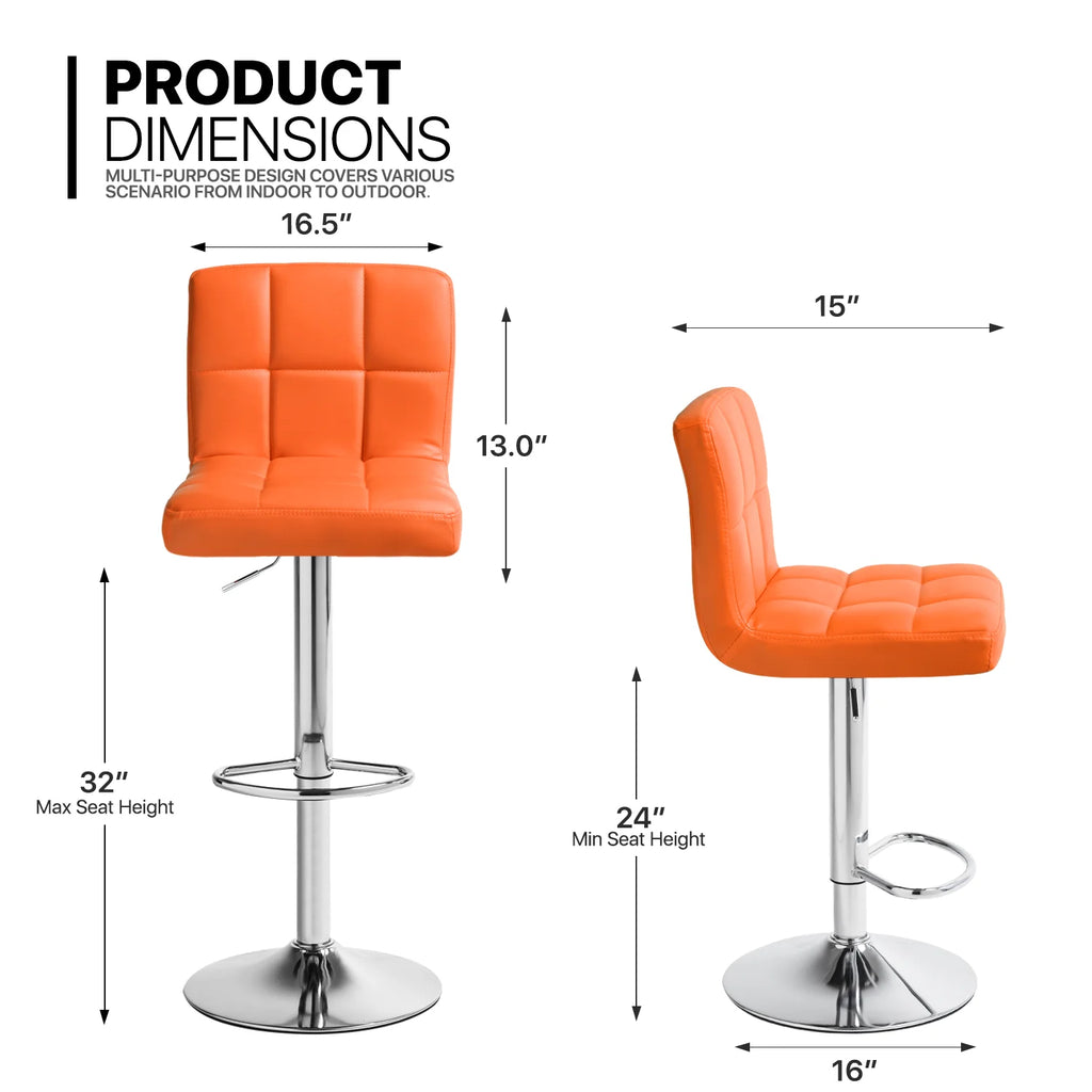 Set of 4 Adjustable Swivel Bar Stools Faux Leather, Orange S67887