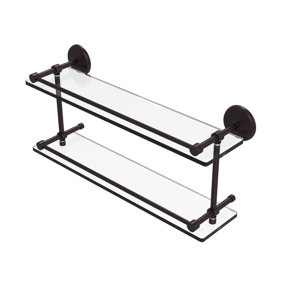 Antique Bronze Double Glass Shelf with Gallery Rail O6971