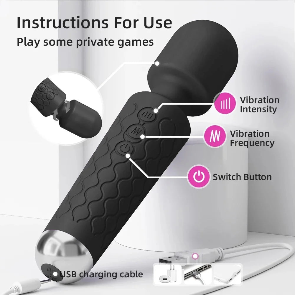Black Wand Massager Vibrator with 8 Speeds Y3417
