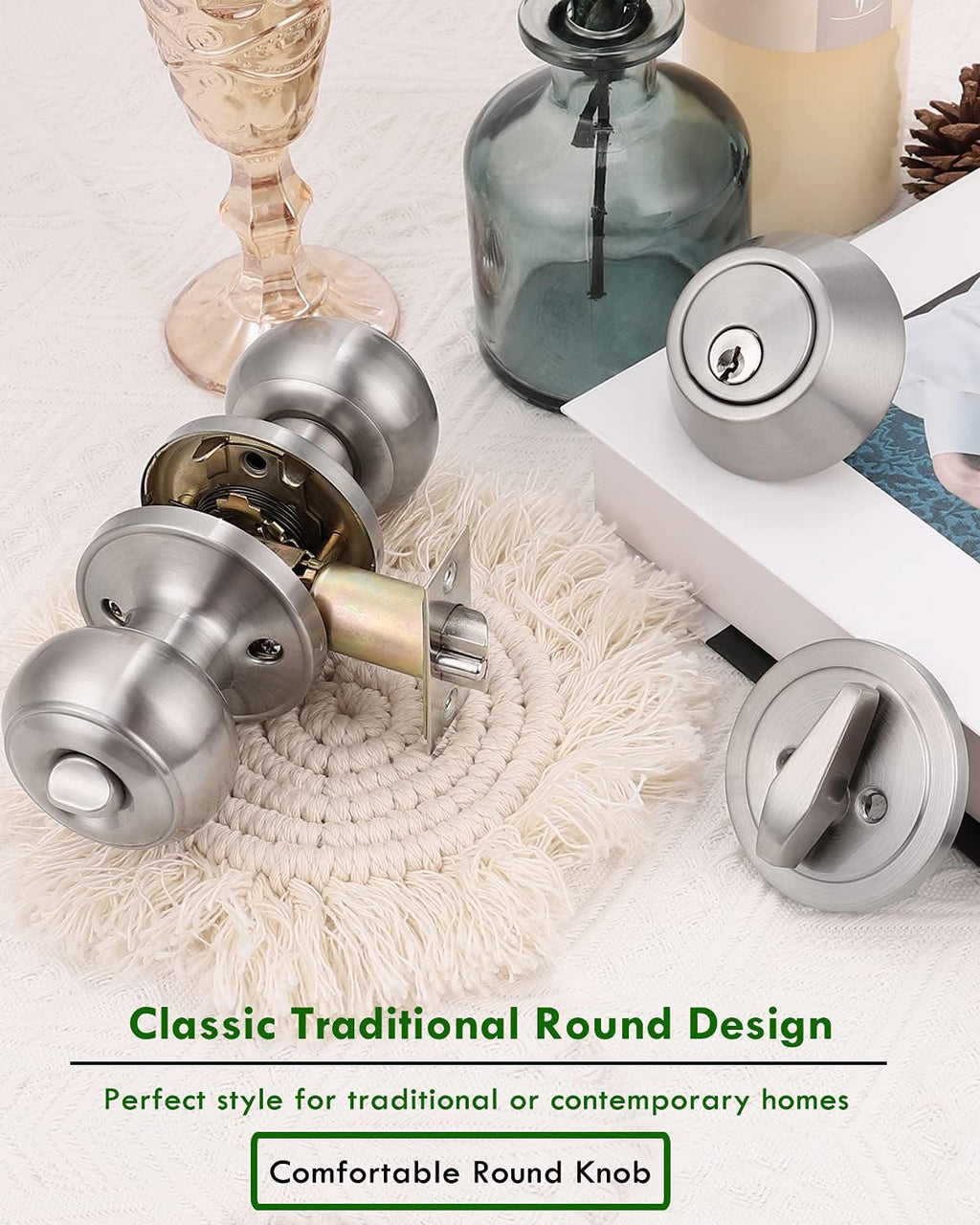 5 Pack Entry Door Knob and Single Cylinder Deadbolt Combo Pack in Satin Nickel C418760