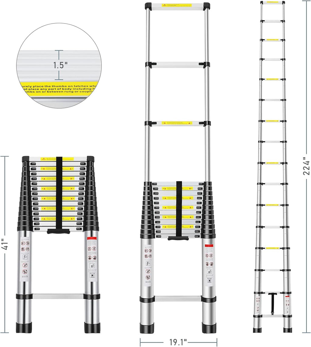 Telescoping Ladder 16.5FT Aluminum Alloy Folding Ladder, 330 lbs Load I67026
