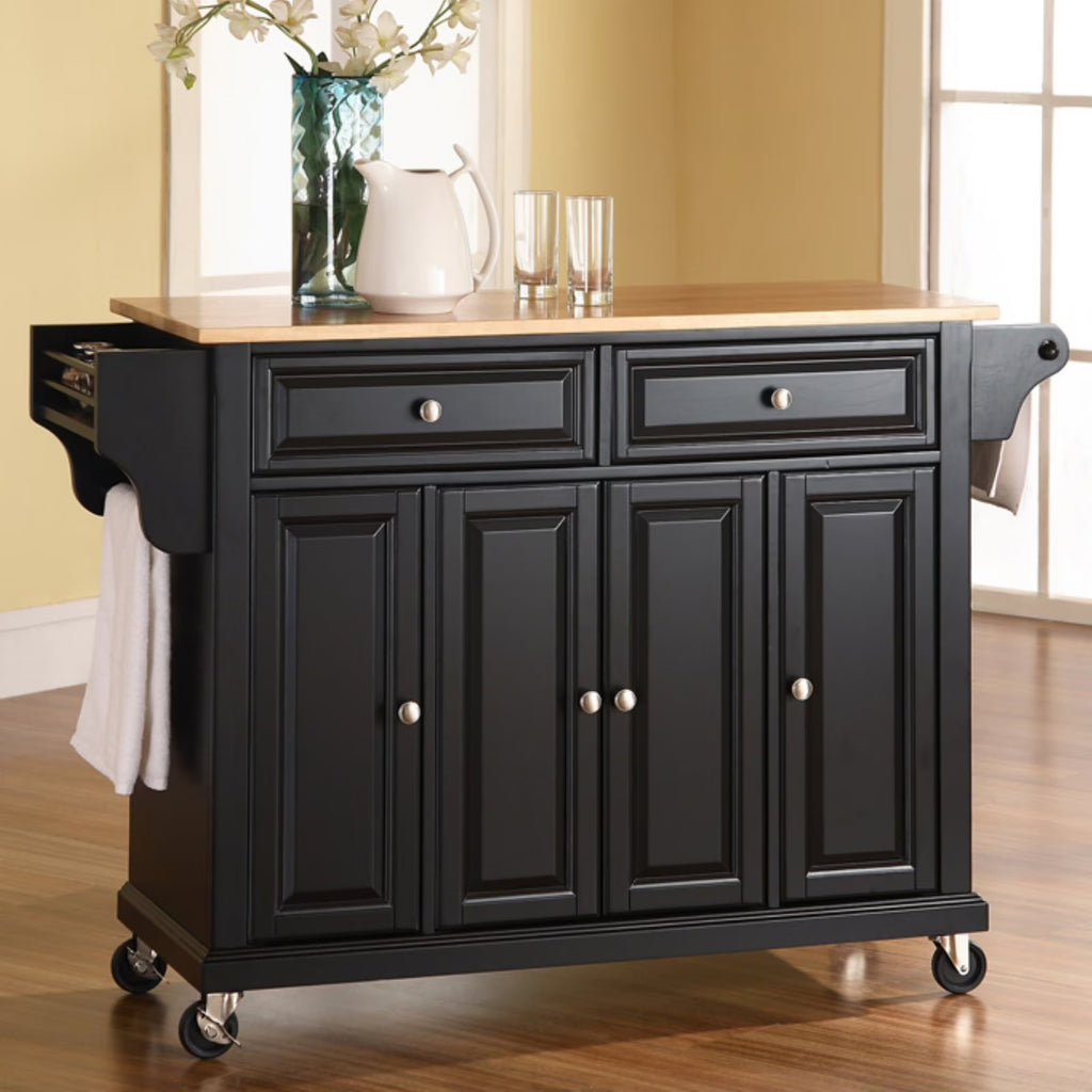 Black Natural Wood Top Kitchen Cart O44902