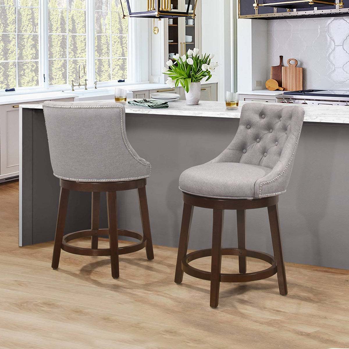 Gray Fabric Swivel Counter Height Stool M1736