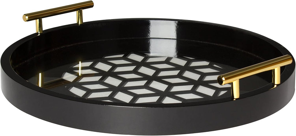 Navy and Gold Round Decorative Tray with Metal Handles, 15.5, Pack of 2 C7126