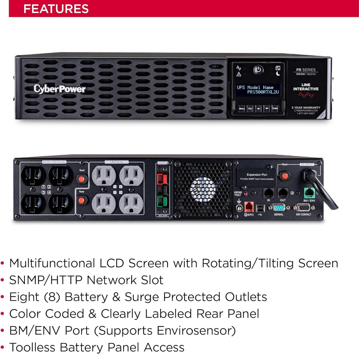 1500VA/1500W 8 Outlets 2U Rack/Tower UPS System L479493
