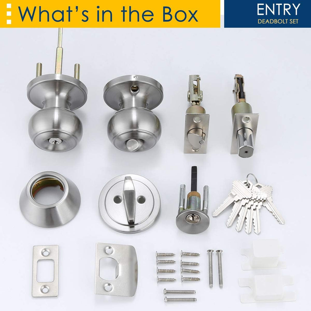 5 Pack Entry Door Knob and Single Cylinder Deadbolt Combo Pack in Satin Nickel C418760