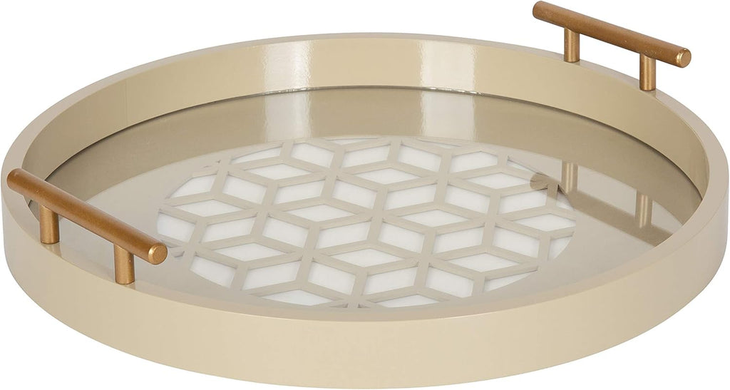 Navy and Gold Round Decorative Tray with Metal Handles, 15.5, Pack of 2 C7126