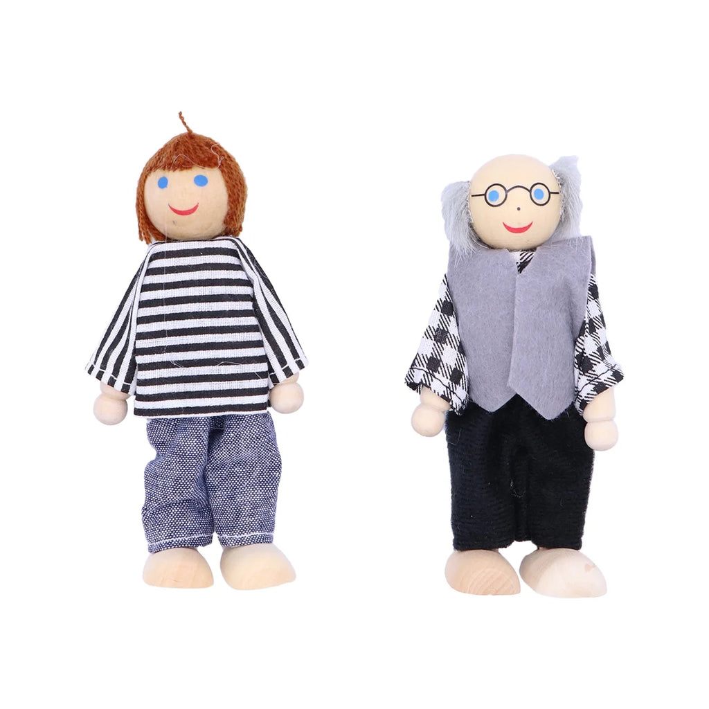 7pcs Wooden Dolls Pretend Play Set Q919282